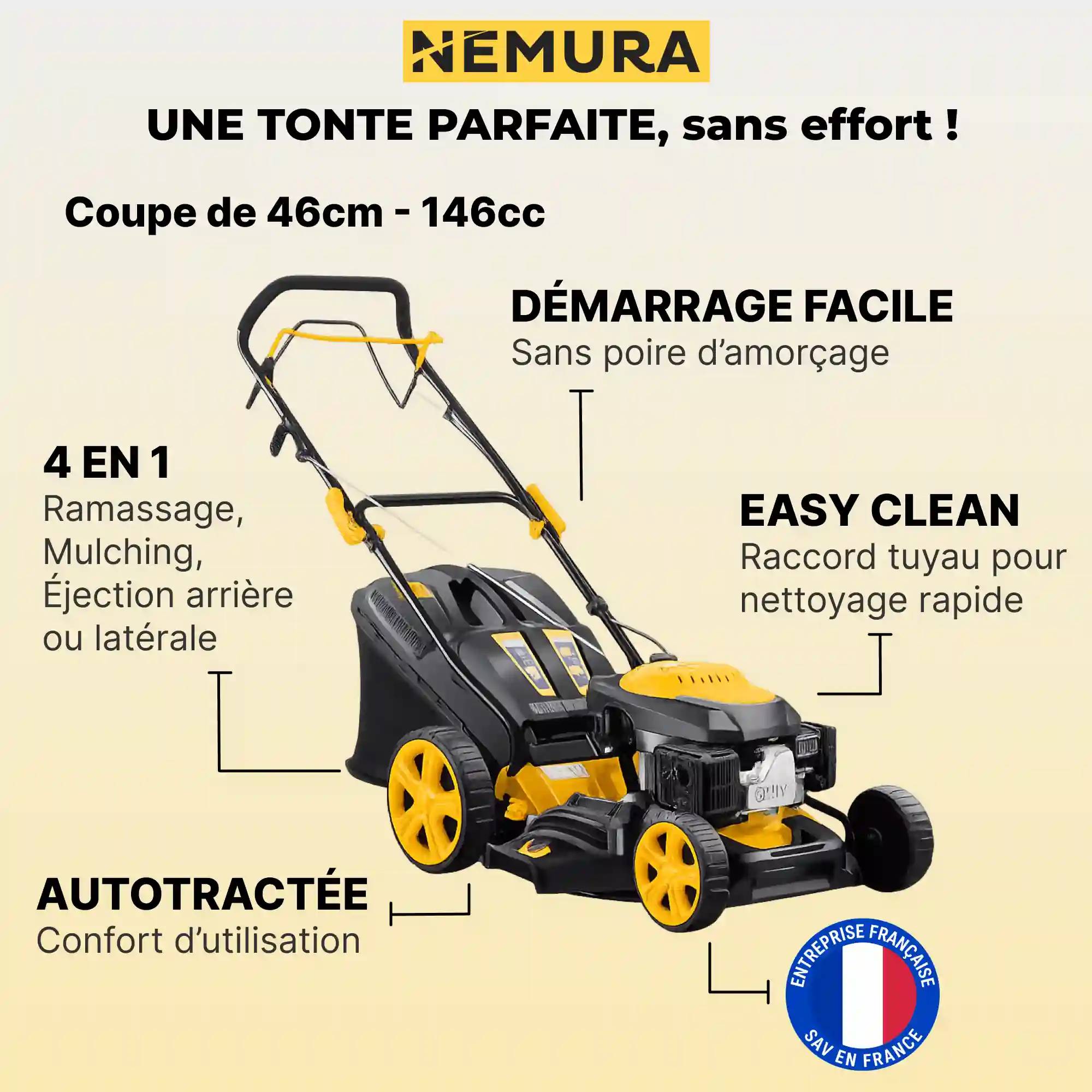 Nemura - Tondeuse thermique autotractée 146cm3 - Coupe 46cm - Démarrage "Auto Choke" - Image 2