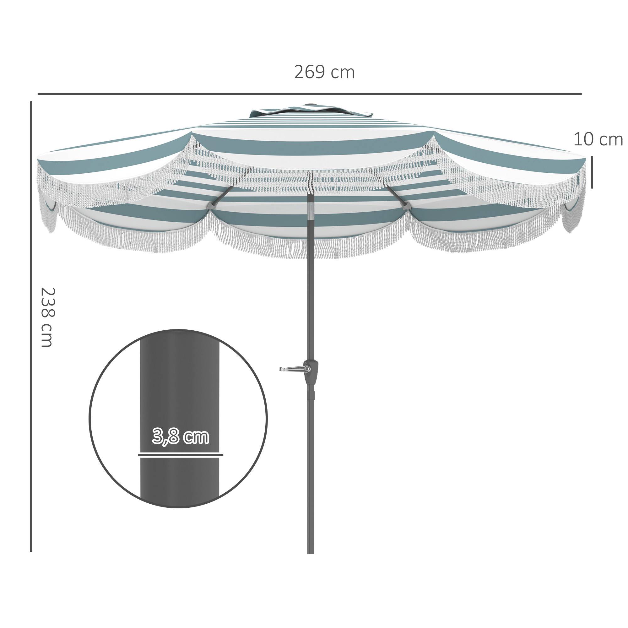 Parasol de jardin manivelle 2,7m, parasol inclinable d'extérieur UPF 30+ Polyester Bleu et blanc fr239 - Image 5