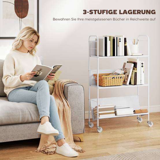 Étagère à livres/rangement à 3 niveaux, à roulettes, étagère à jouets pour chambre, 69 x 26 x 108 cm, blanche - Image 8