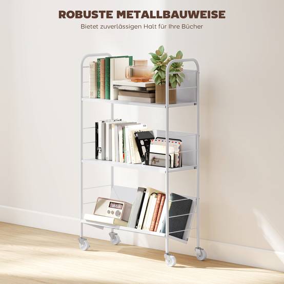 Étagère à livres/rangement à 3 niveaux, à roulettes, étagère à jouets pour chambre, 69 x 26 x 108 cm, blanche - Image 6