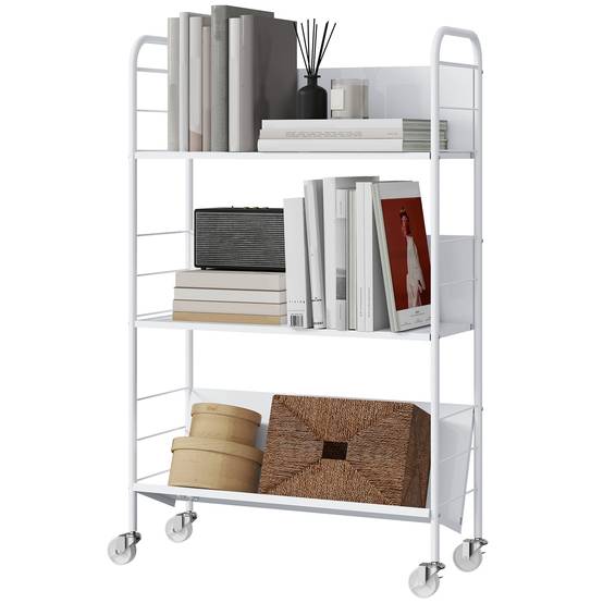 Étagère à livres/rangement à 3 niveaux, à roulettes, étagère à jouets pour chambre, 69 x 26 x 108 cm, blanche - Image 2