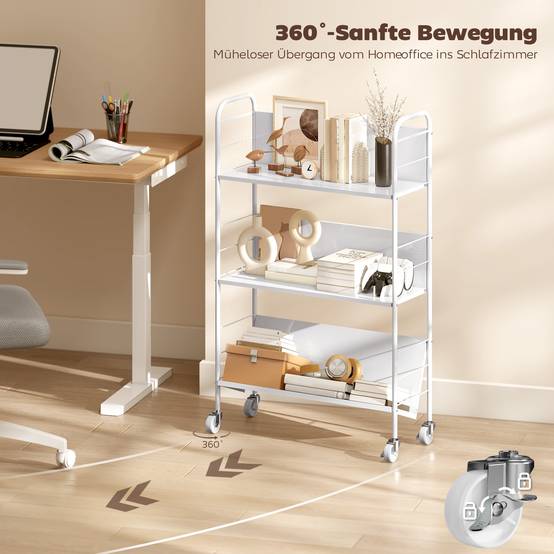 Étagère à livres/rangement à 3 niveaux, à roulettes, étagère à jouets pour chambre, 69 x 26 x 108 cm, blanche - Image 7