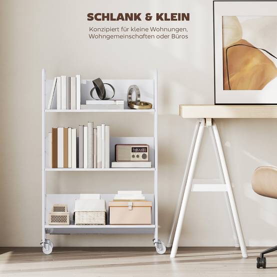 Étagère à livres/rangement à 3 niveaux, à roulettes, étagère à jouets pour chambre, 69 x 26 x 108 cm, blanche - Image 9