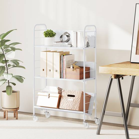 Étagère à livres/rangement à 3 niveaux, à roulettes, étagère à jouets pour chambre, 69 x 26 x 108 cm, blanche - Image 3