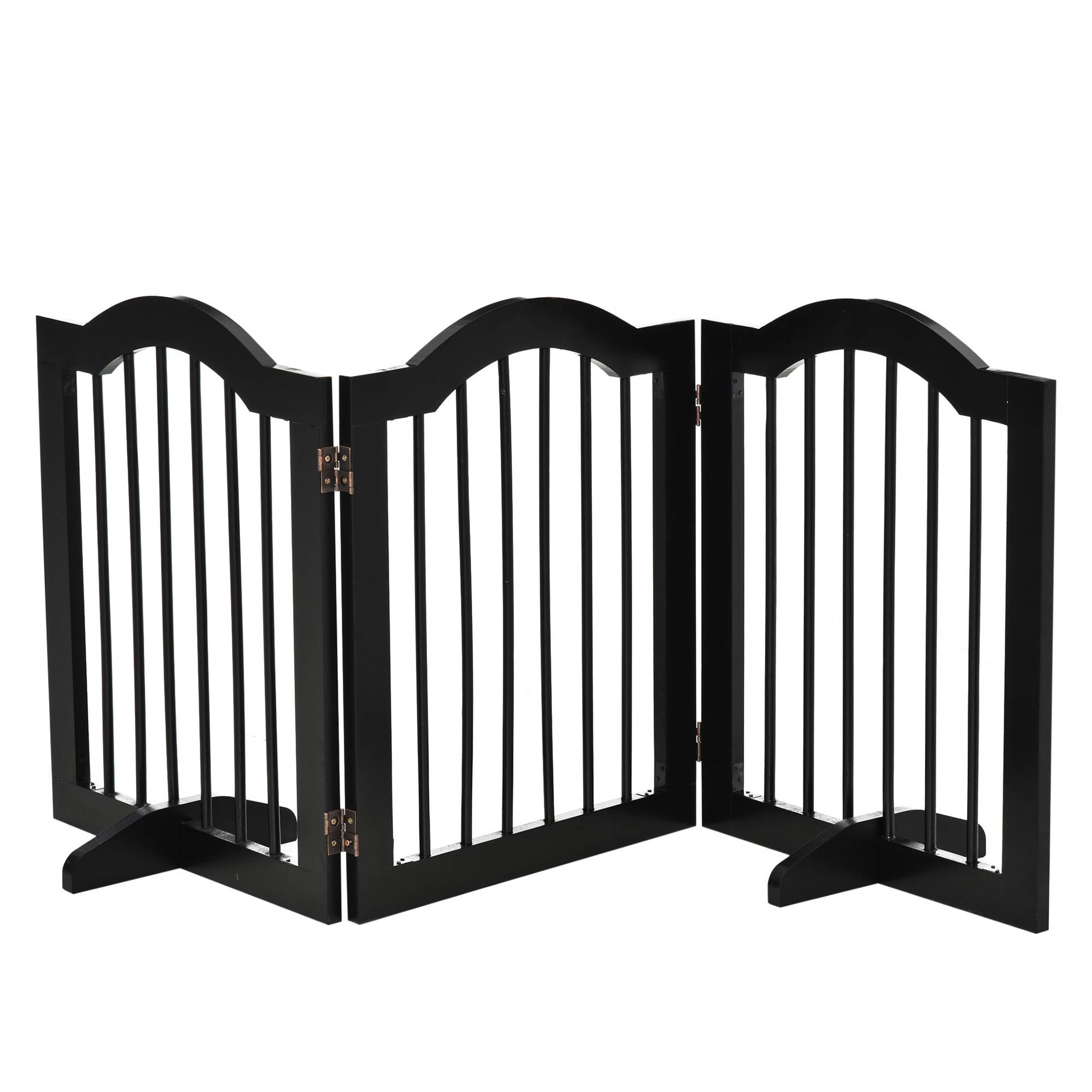 Barrière Chien Bois Pliable 3 Panneaux Sur Pieds Modulable Noir 155cm - ComfortXL Pet Living - Image 2