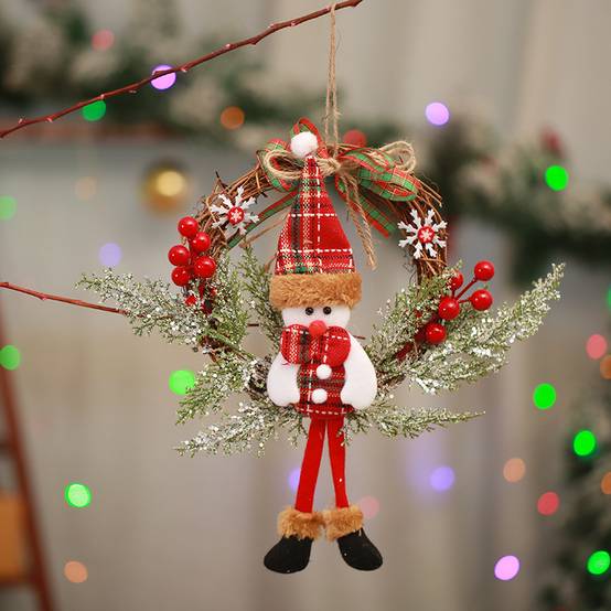 Paquet de 3 décorations de couronne de noël, guirlande de cercle de vigne de Branches suspendues de porte de poupée de noël, ornement de noël - Image 5