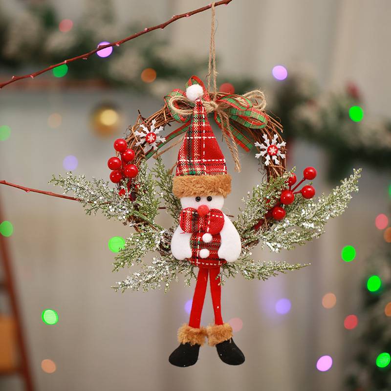 Paquet de 3 décorations de couronne de noël, guirlande de cercle de vigne de Branches suspendues de porte de poupée de noël, ornement de noël - Image 5
