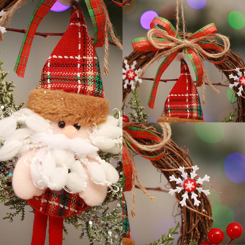 Paquet de 3 décorations de couronne de noël, guirlande de cercle de vigne de Branches suspendues de porte de poupée de noël, ornement de noël - Image 3