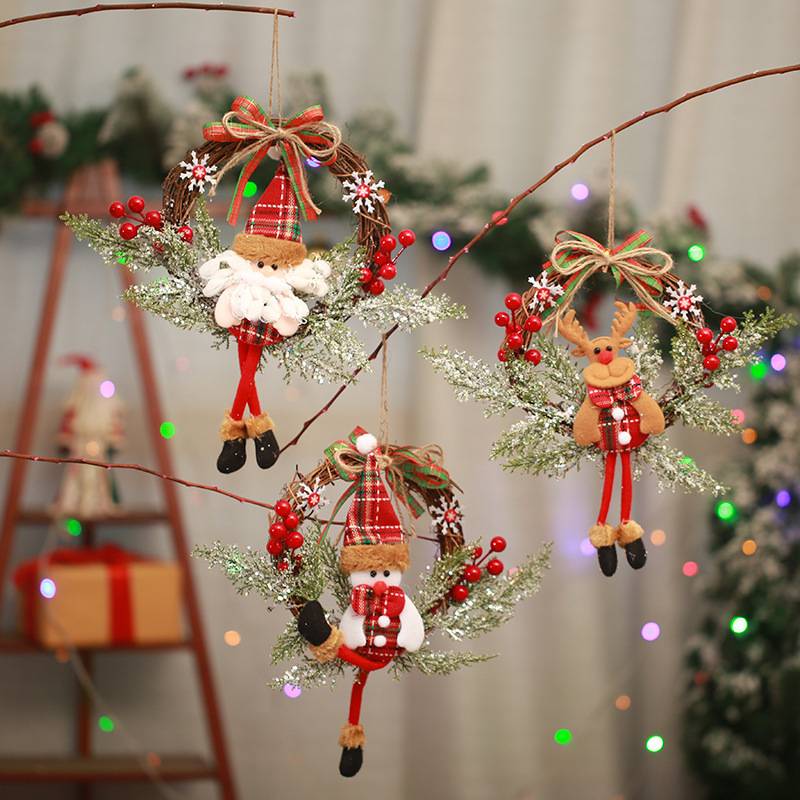 Paquet de 3 décorations de couronne de noël, guirlande de cercle de vigne de Branches suspendues de porte de poupée de noël, ornement de noël - Image 1