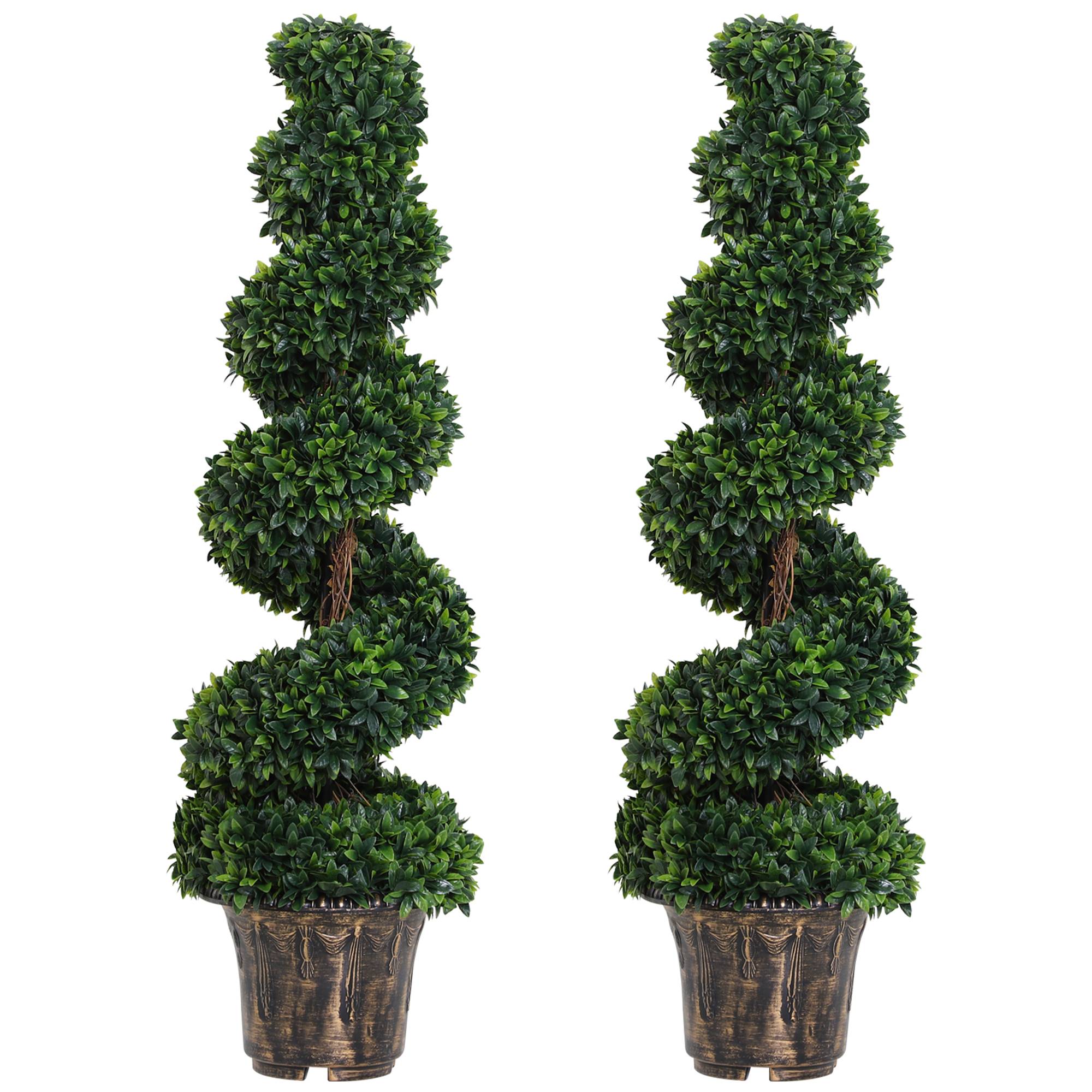 Sans Marque - Lot 2 plantes artificielles spirale buis intérieur extérieur pot Ø32x120 cm vertes - Image 1
