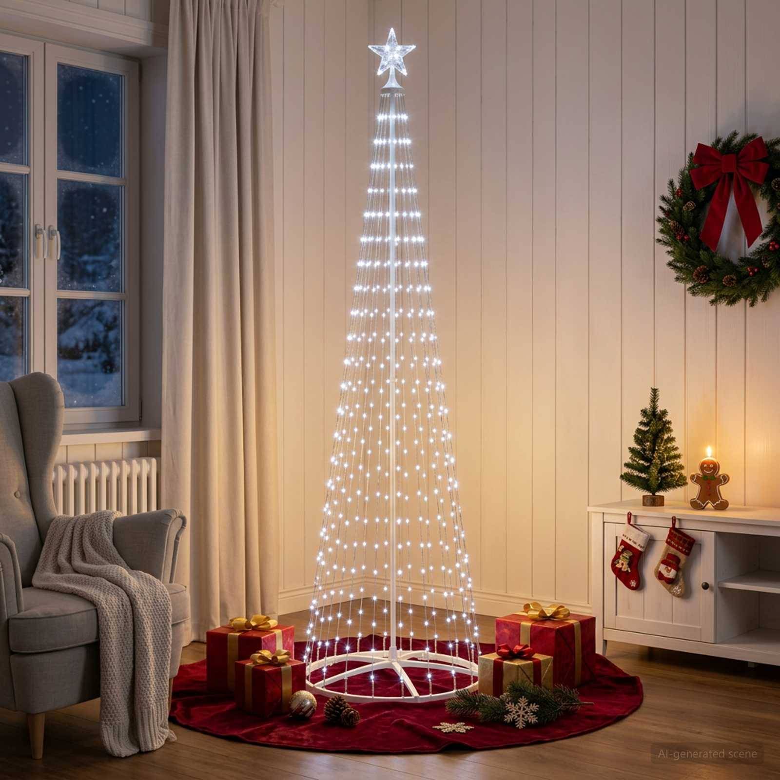 Vidaxl - Sapin cône lumineux LED 250 cm 470 LED Blanc froid Acier Blanc vidaXL 42050804 - Image 4