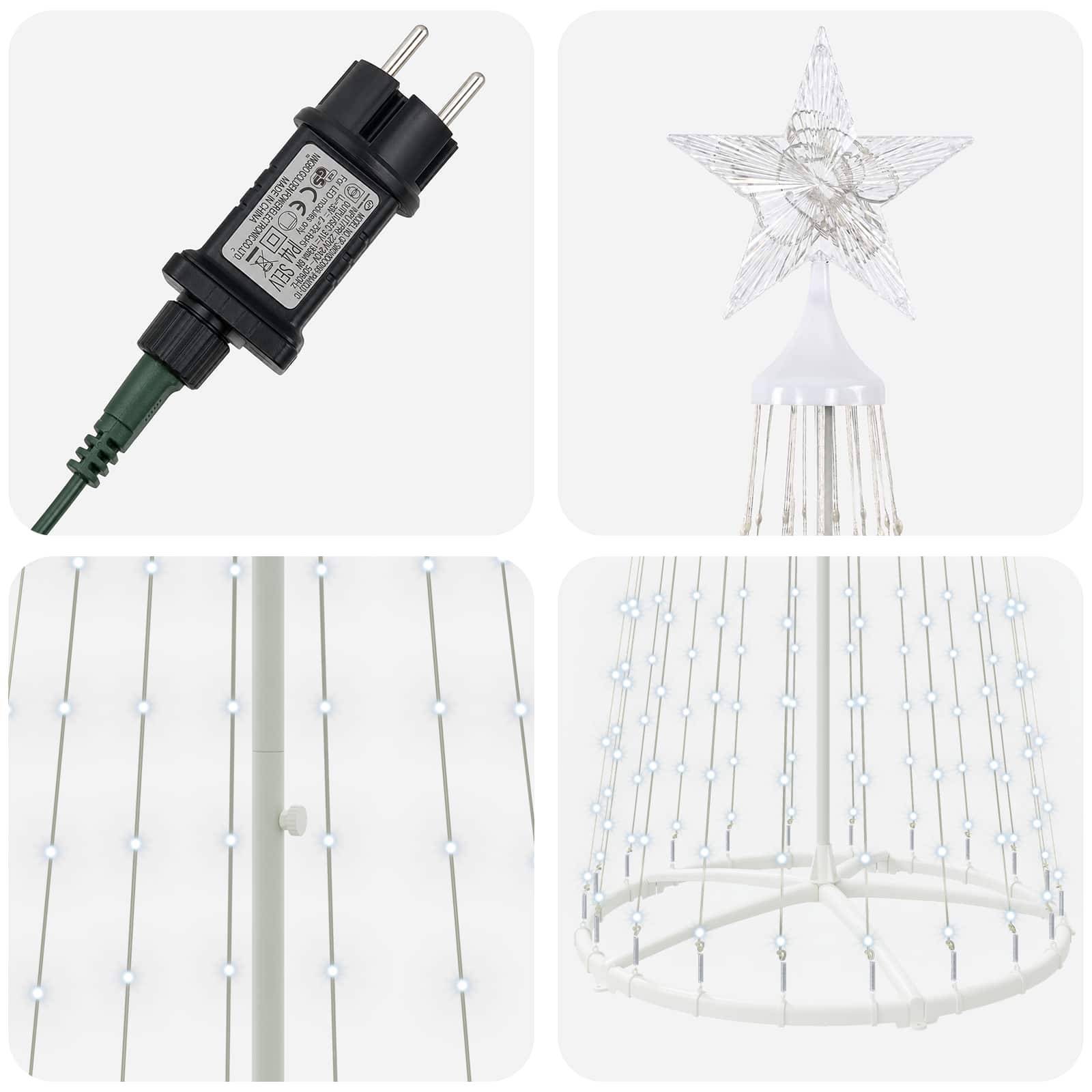 Vidaxl - Sapin cône lumineux LED 250 cm 470 LED Blanc froid Acier Blanc vidaXL 42050804 - Image 6