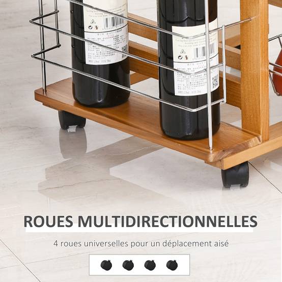 Desserte cuisine à roulettes avec tiroir, 4 paniers et étagères latérales, 47 x 37 x 83 cm, blanc et marron - Image 7