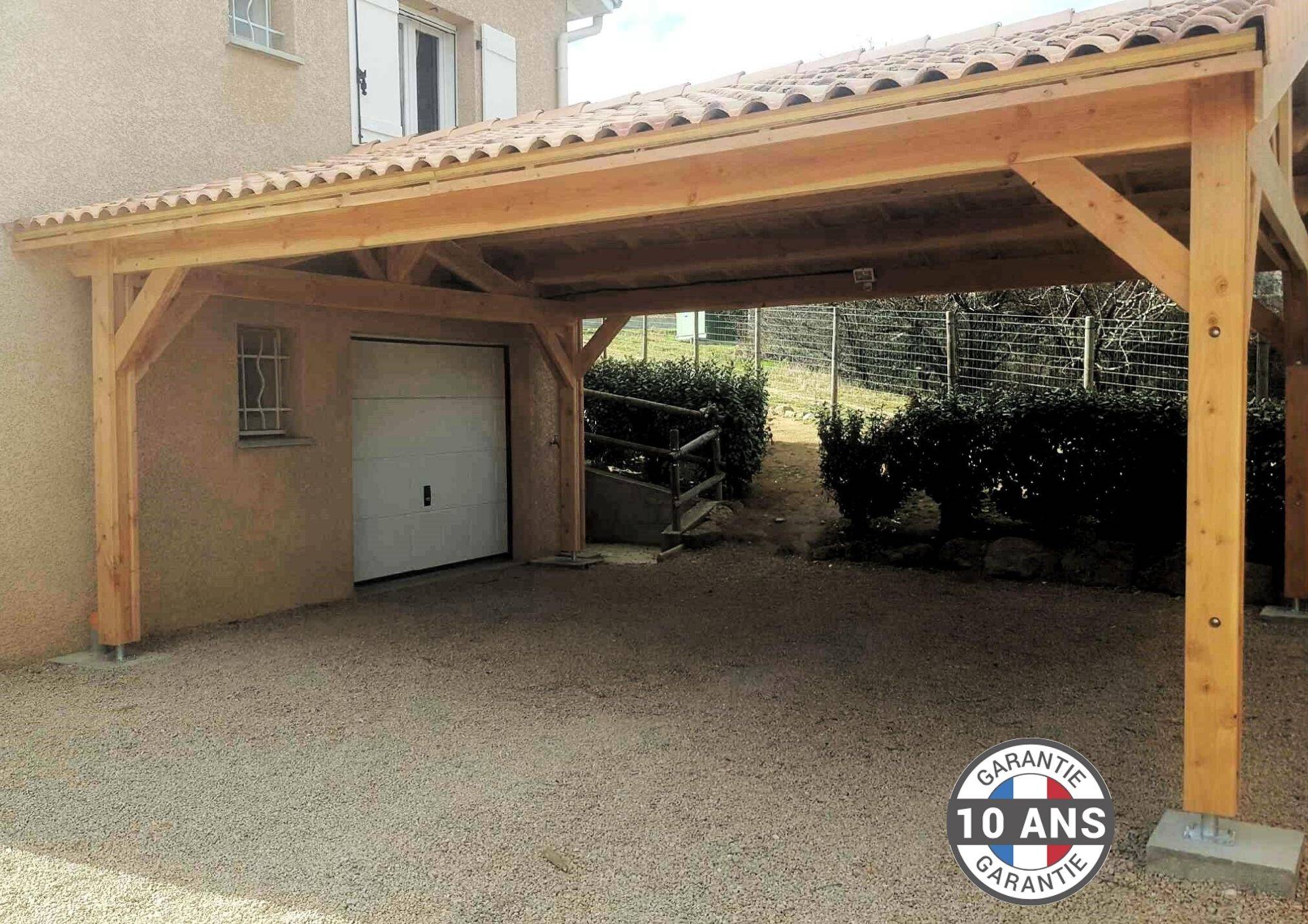 Cpbf Charpentes - Carport Charpente deux pentes 500 cm x 400 cm, bois DOUGLAS Français  (Charpente en bois-auvent-abri voiture),  20 m². Garantie 10 ans - Image 4