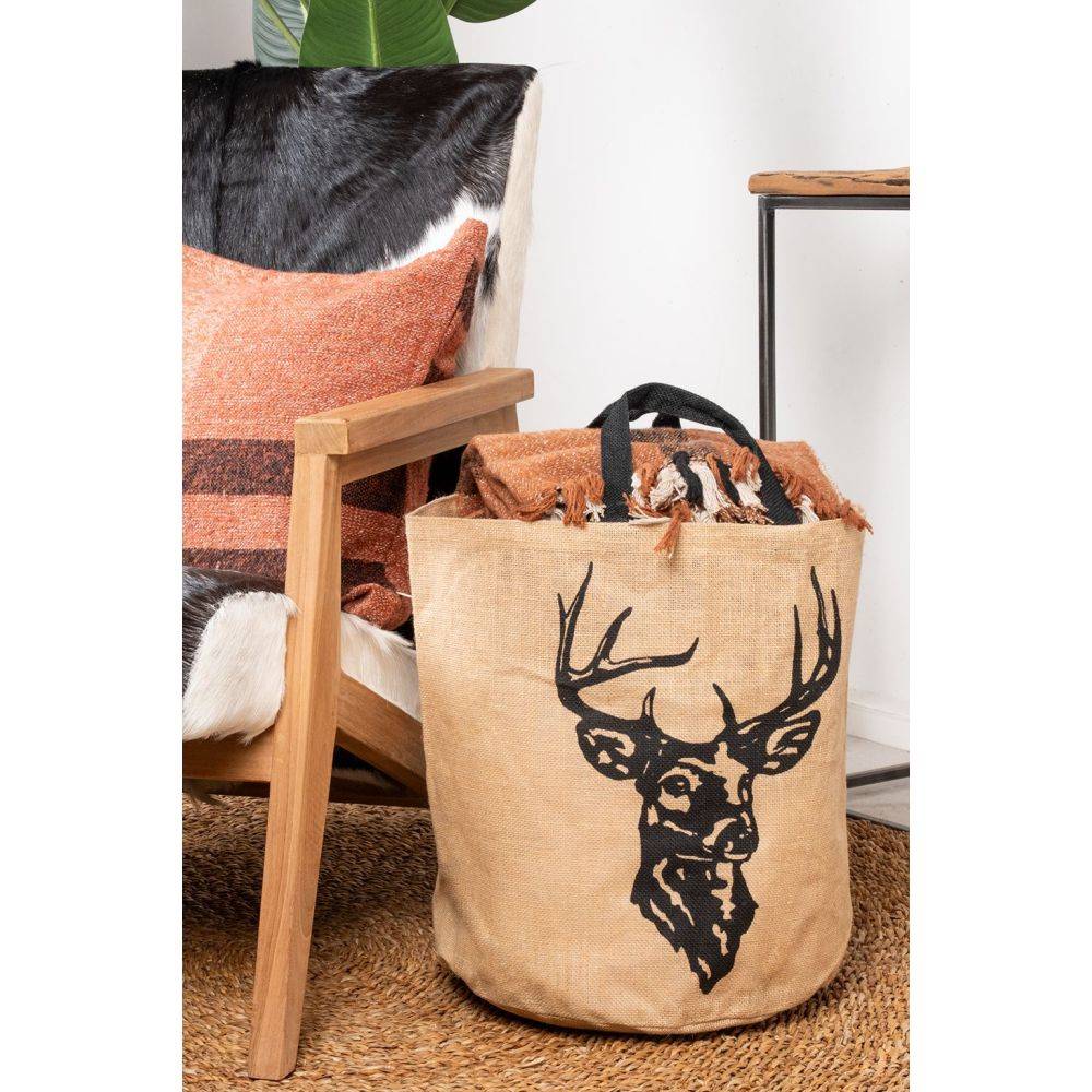 Aubry Gaspard - Sac rond en jute naturel plastifié Cerf - Image 2