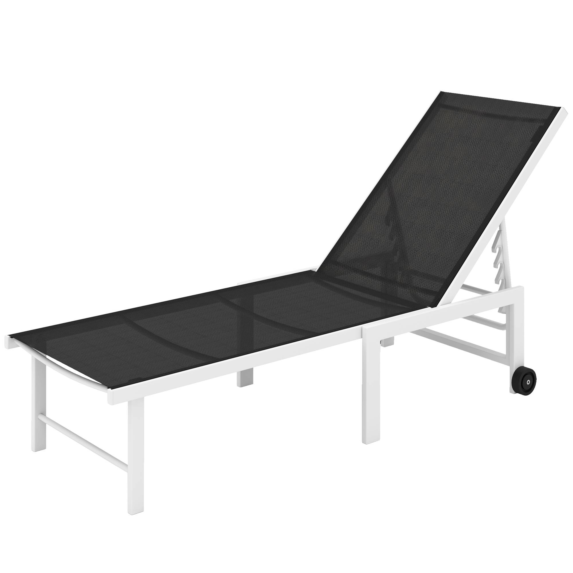 Transat gris inclinable à roulettes avec dossier 5 positions et structure acier, mobilier extérieur design sobre pour jardin pratique et mobile - Image 2