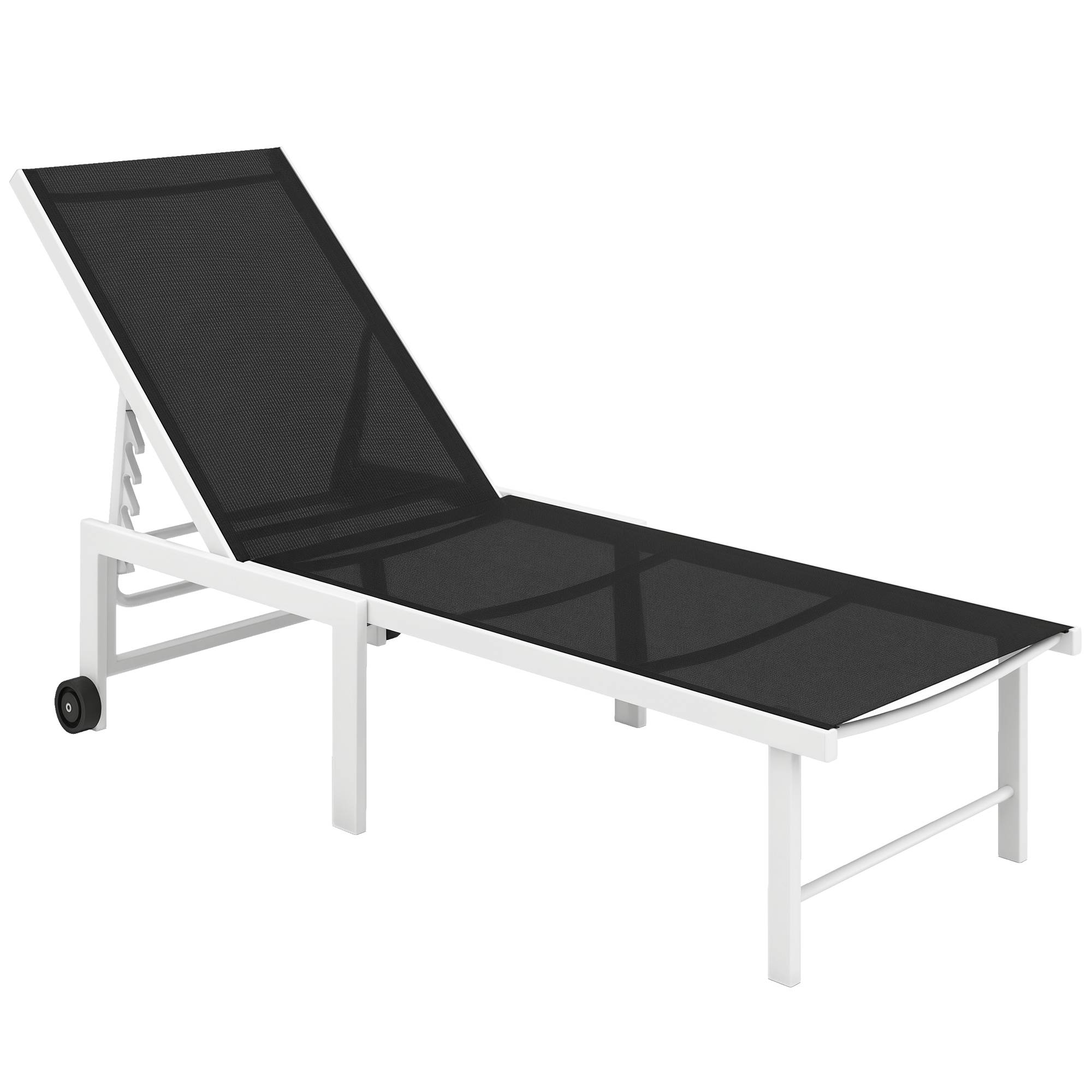 Transat gris inclinable à roulettes avec dossier 5 positions et structure acier, mobilier extérieur design sobre pour jardin pratique et mobile