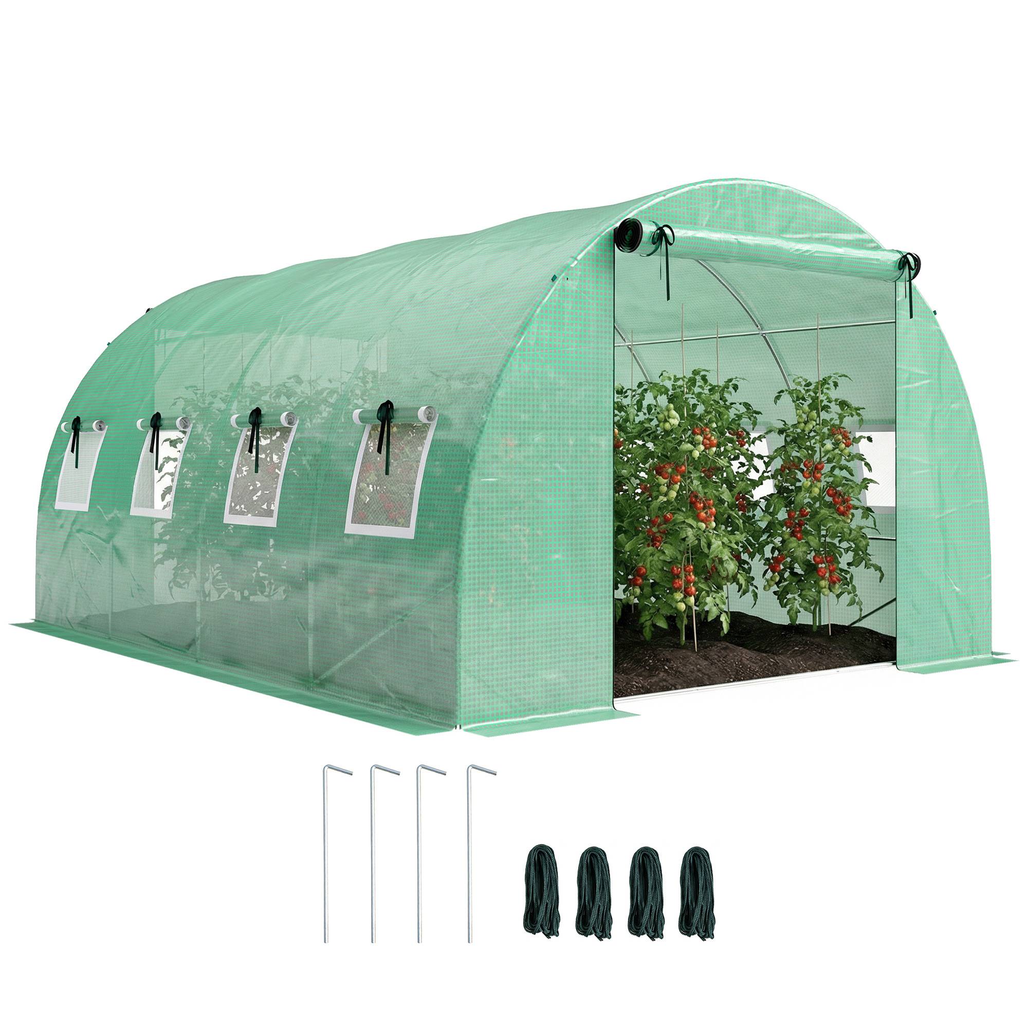 Sans Marque - Serre tunnel 12 m² 295x400x200 cm PE 140 g/m² 2 portes 8 fenêtres serre jardin verte - Image 1