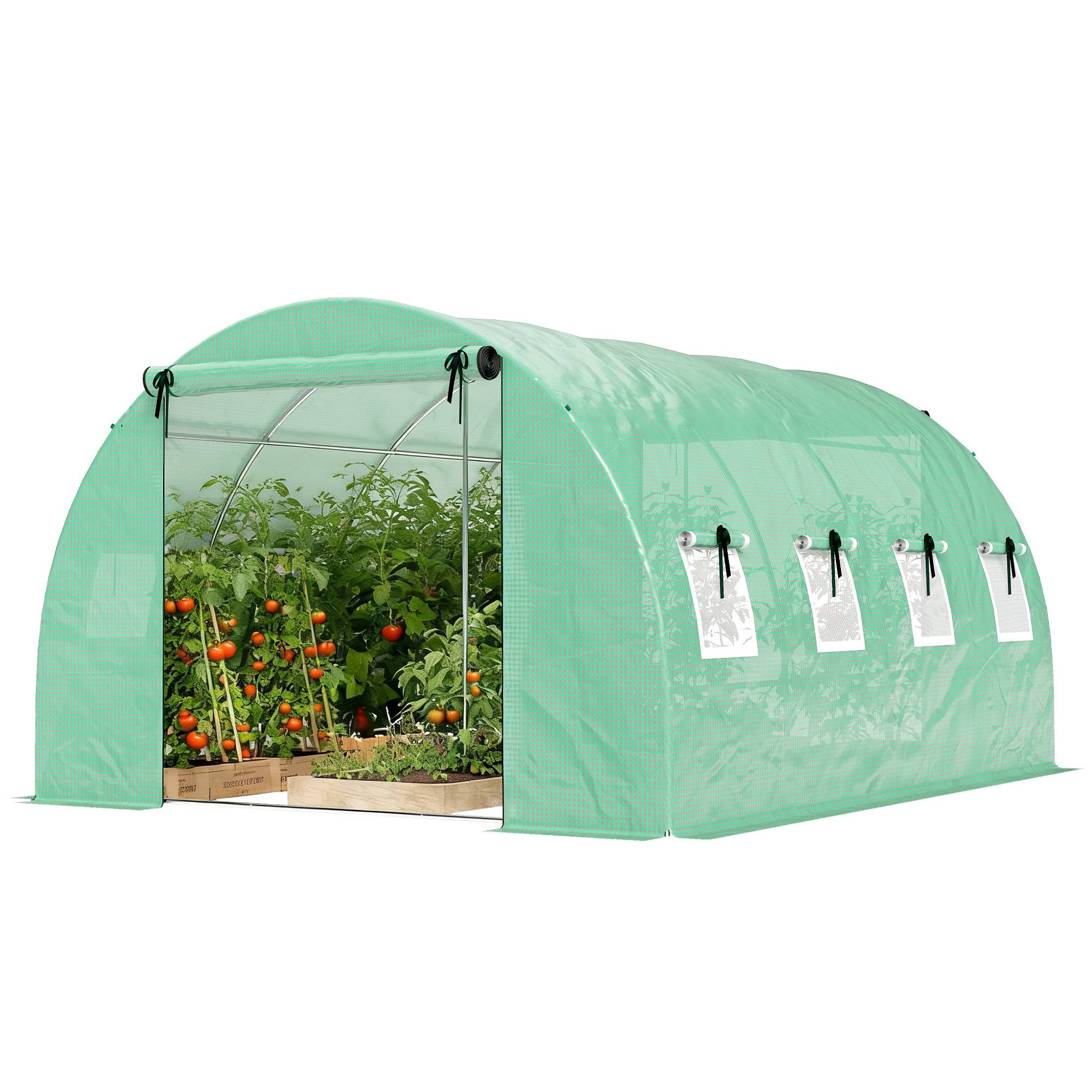 Sans Marque - Serre tunnel 12 m² 295x400x200 cm PE 140 g/m² 2 portes 8 fenêtres serre jardin verte - Image 2