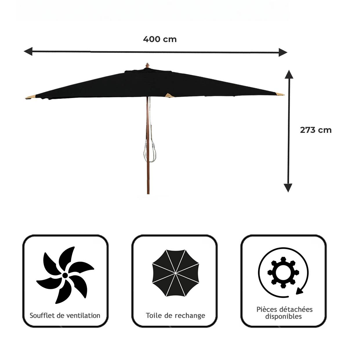 Gecko Jardin - Parasol droit noir 4x3 m Pegasia - Gecko Jardin - Image 8