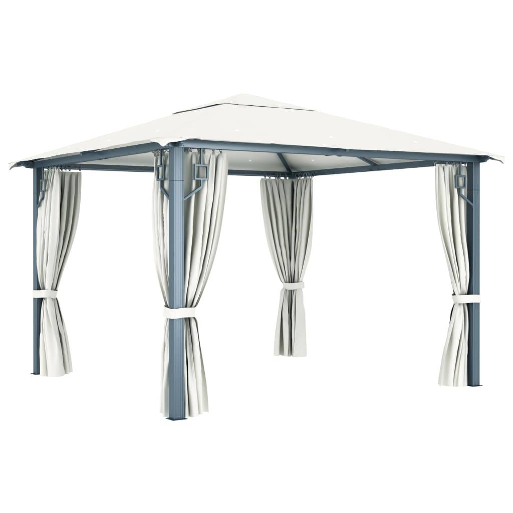 Tonnelle Aluminium Crème avec Rideaux et LED 3 x 3 x 2.7 m - PANGIVO - Image 7