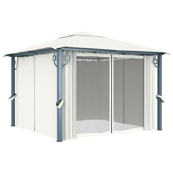 Tonnelle Aluminium Crème avec Rideaux et LED 3 x 3 x 2.7 m - PANGIVO - Image 5