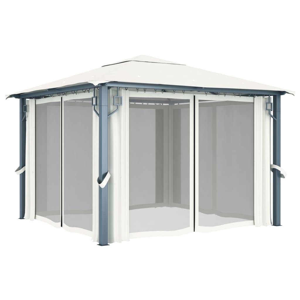 Tonnelle Aluminium Crème avec Rideaux et LED 3 x 3 x 2.7 m - PANGIVO - Image 4