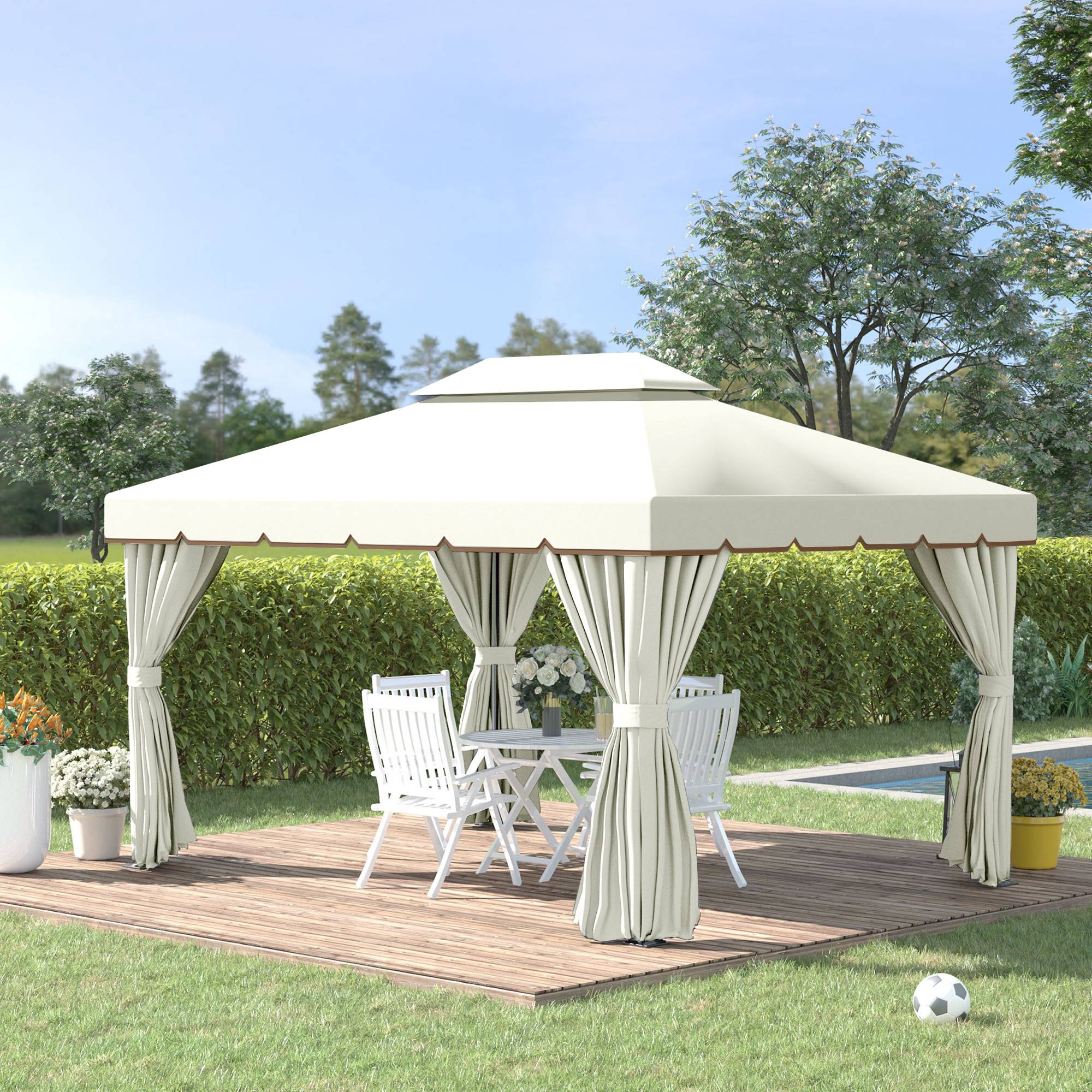 Outsunny - Tonnelle de jardin barnum pavillon 4x3m double toit avec parois et moustiquaires amovibles blanc - Outsunny - Image 2