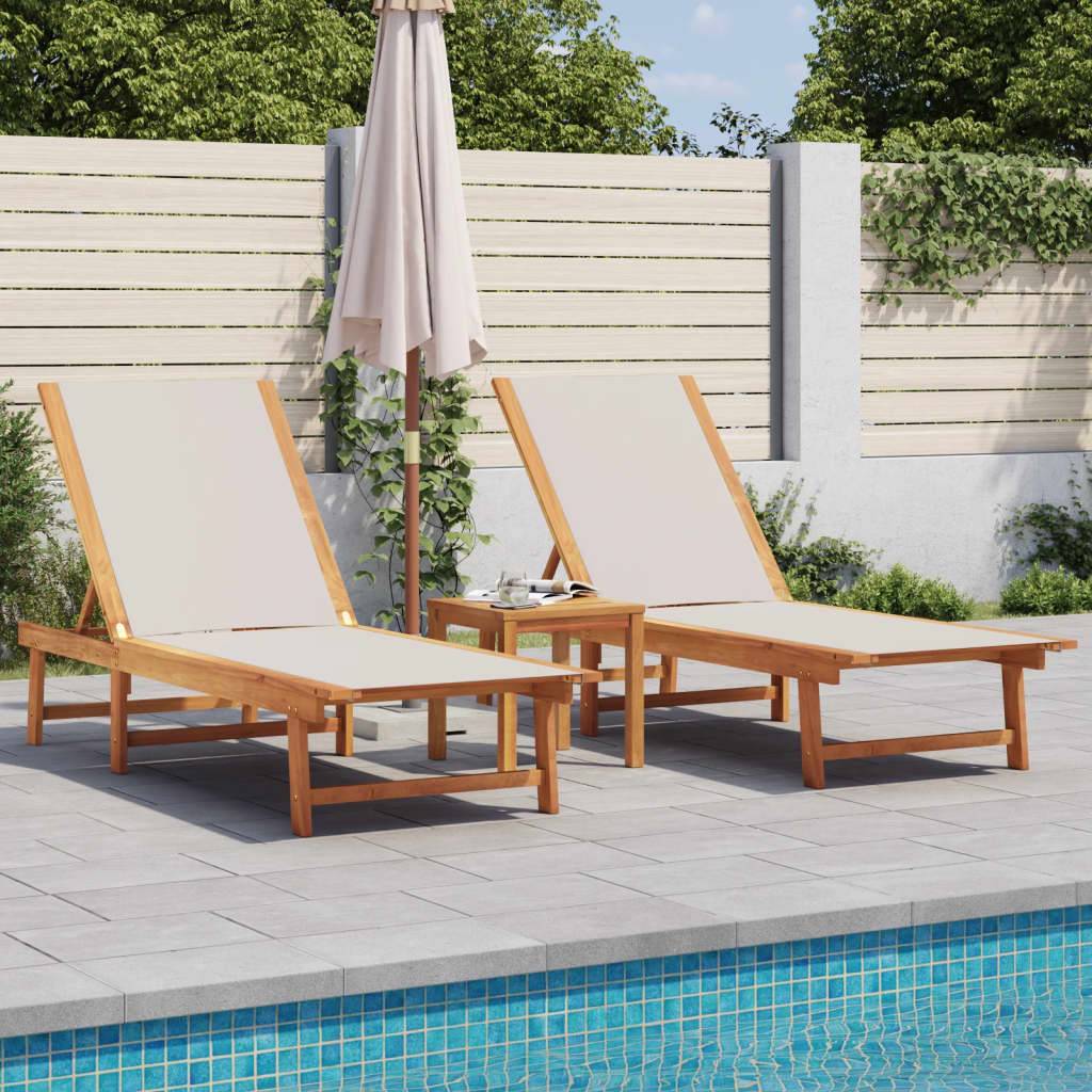 PANGIVO - Chaises longues bois acacia solide et textilène gris 200 x 66 x 33,5 cm - PANGIVO - Image 1