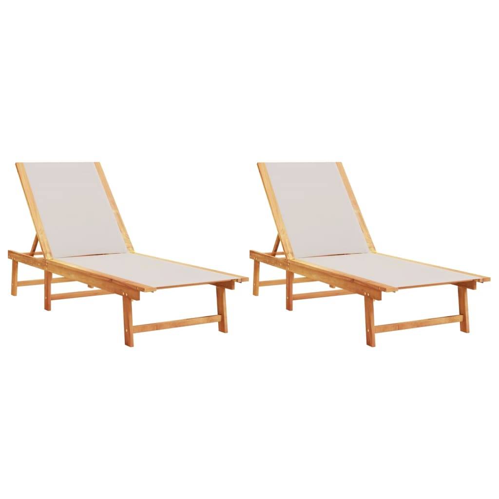 PANGIVO - Chaises longues bois acacia solide et textilène gris 200 x 66 x 33,5 cm - PANGIVO - Image 2