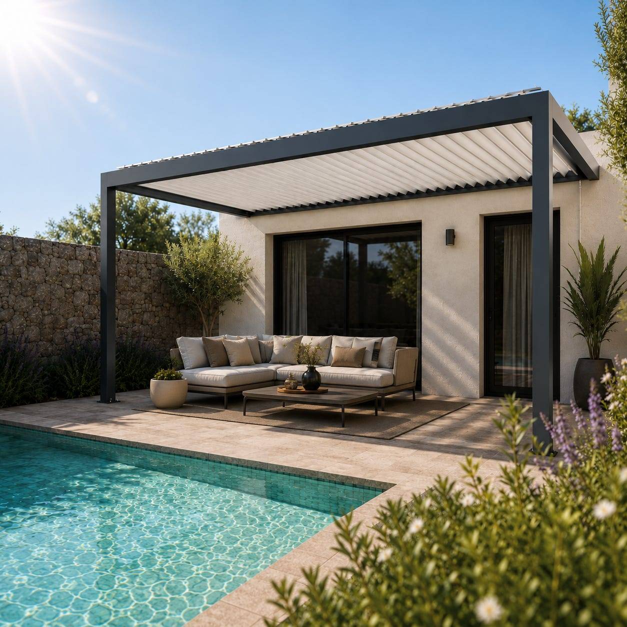 Pergola Bioclimatique Aluminium Adossée Anthracite 5x3 Manuelle S ORIAL France - Image 1