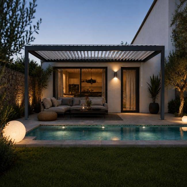 Pergola Bioclimatique Aluminium Adossée Anthracite 5x3 Manuelle S ORIAL France - Image 5