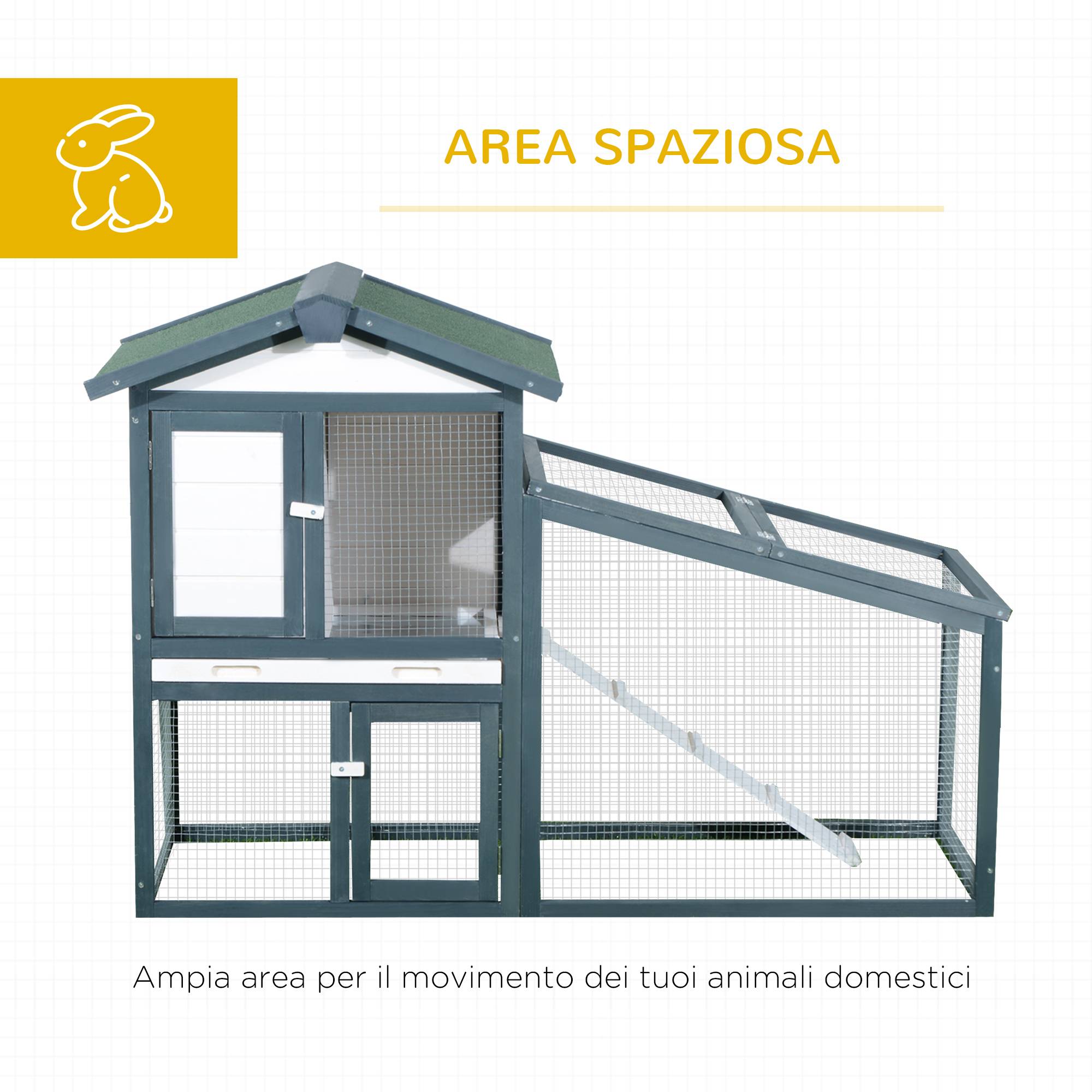 Cage en bois à deux niveaux pour lapins et autres animaux de compagnie, avec double porte, 140 x 65 x 100 cm, verte et blanche - Image 6