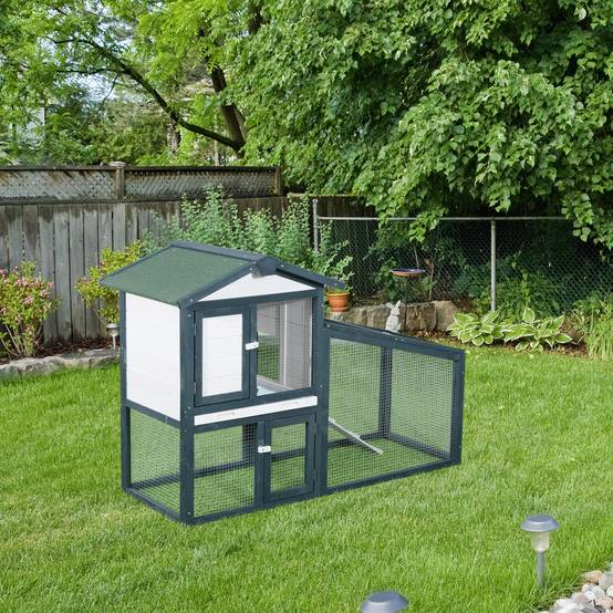 Cage en bois à deux niveaux pour lapins et autres animaux de compagnie, avec double porte, 140 x 65 x 100 cm, verte et blanche - Image 4
