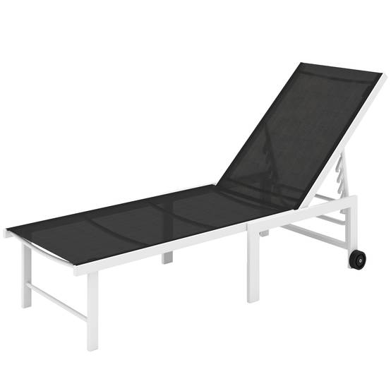 Transat gris inclinable à roulettes dossier 5 positions structure acier, chaise longue jardin mobile - Image 2