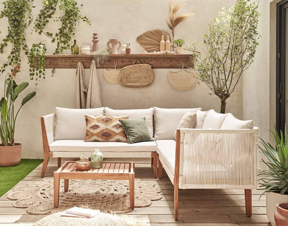 Best Mobilier - Papua - salon bas de jardin 5 places - bois, corde et coussins beiges - Best Mobilier - Image 3