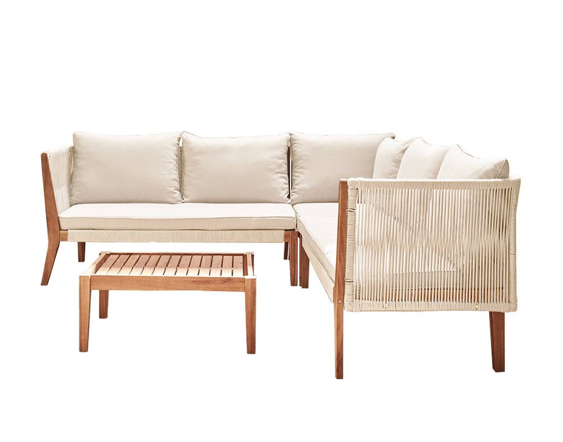 Best Mobilier - Papua - salon bas de jardin 5 places - bois, corde et coussins beiges - Best Mobilier - Image 1