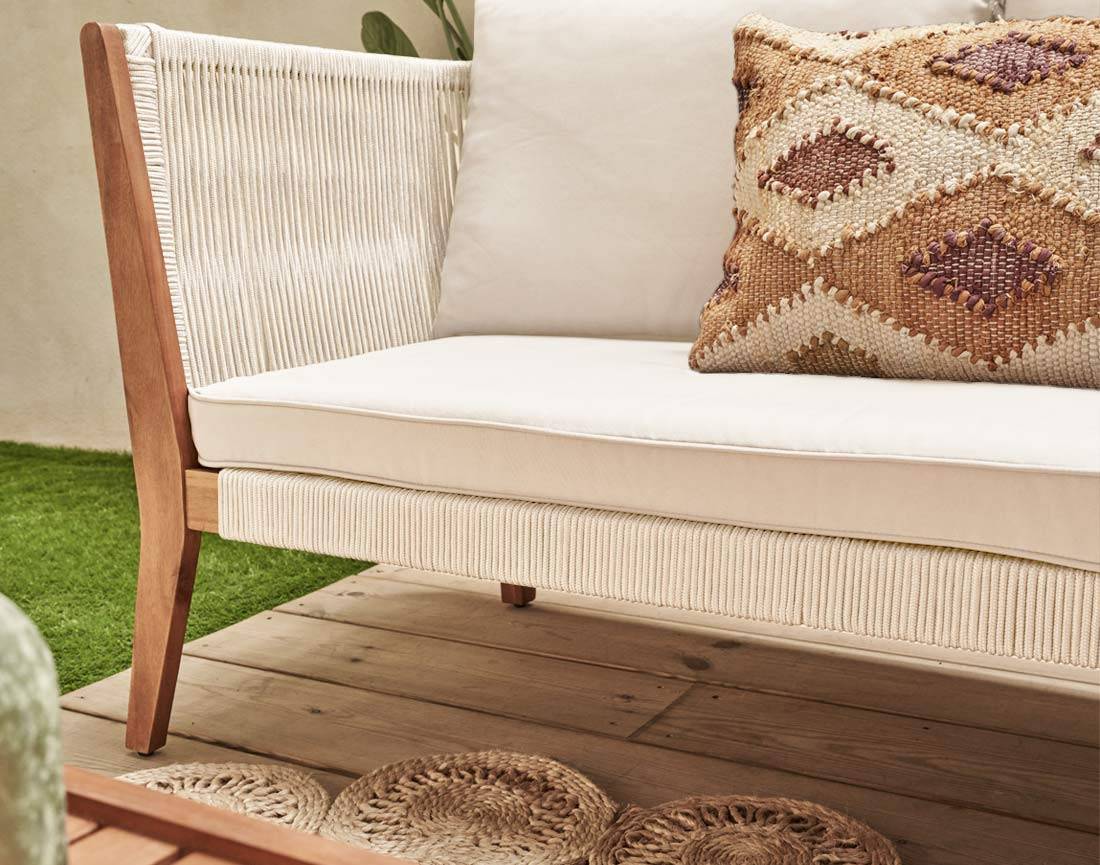 Best Mobilier - Papua - salon bas de jardin 5 places - bois, corde et coussins beiges - Best Mobilier - Image 6