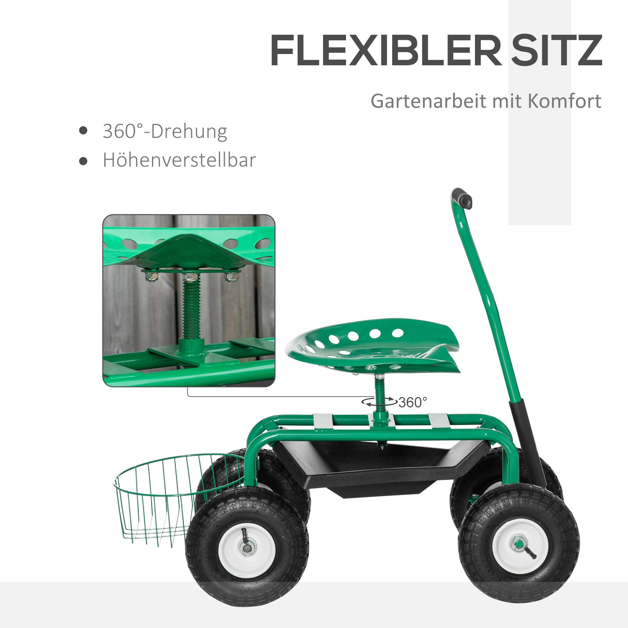 ComfortXL - Siège de jardin roulant métal vert 81 cm chariot de jardinage assise pivotante 360° réglable charge 150 kg - Image 5
