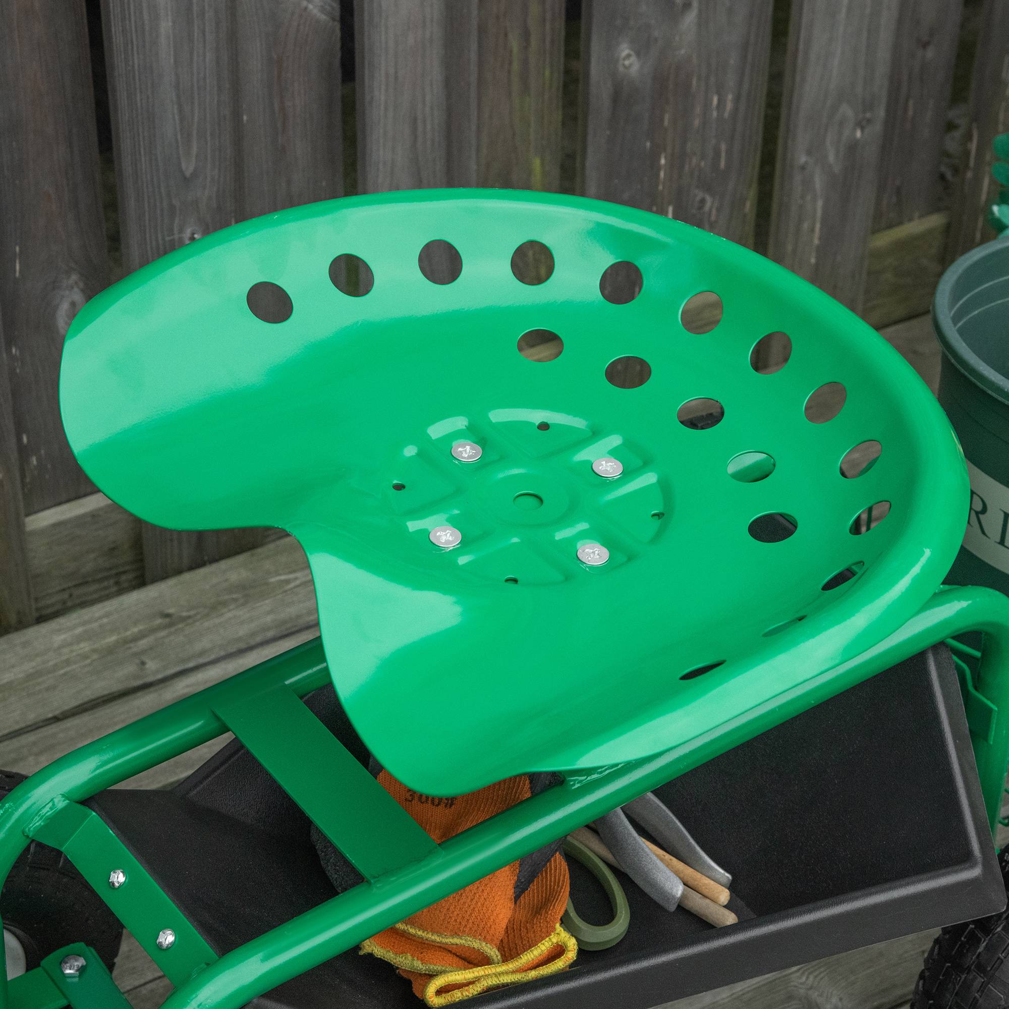 ComfortXL - Siège de jardin roulant métal vert 81 cm chariot de jardinage assise pivotante 360° réglable charge 150 kg - Image 7