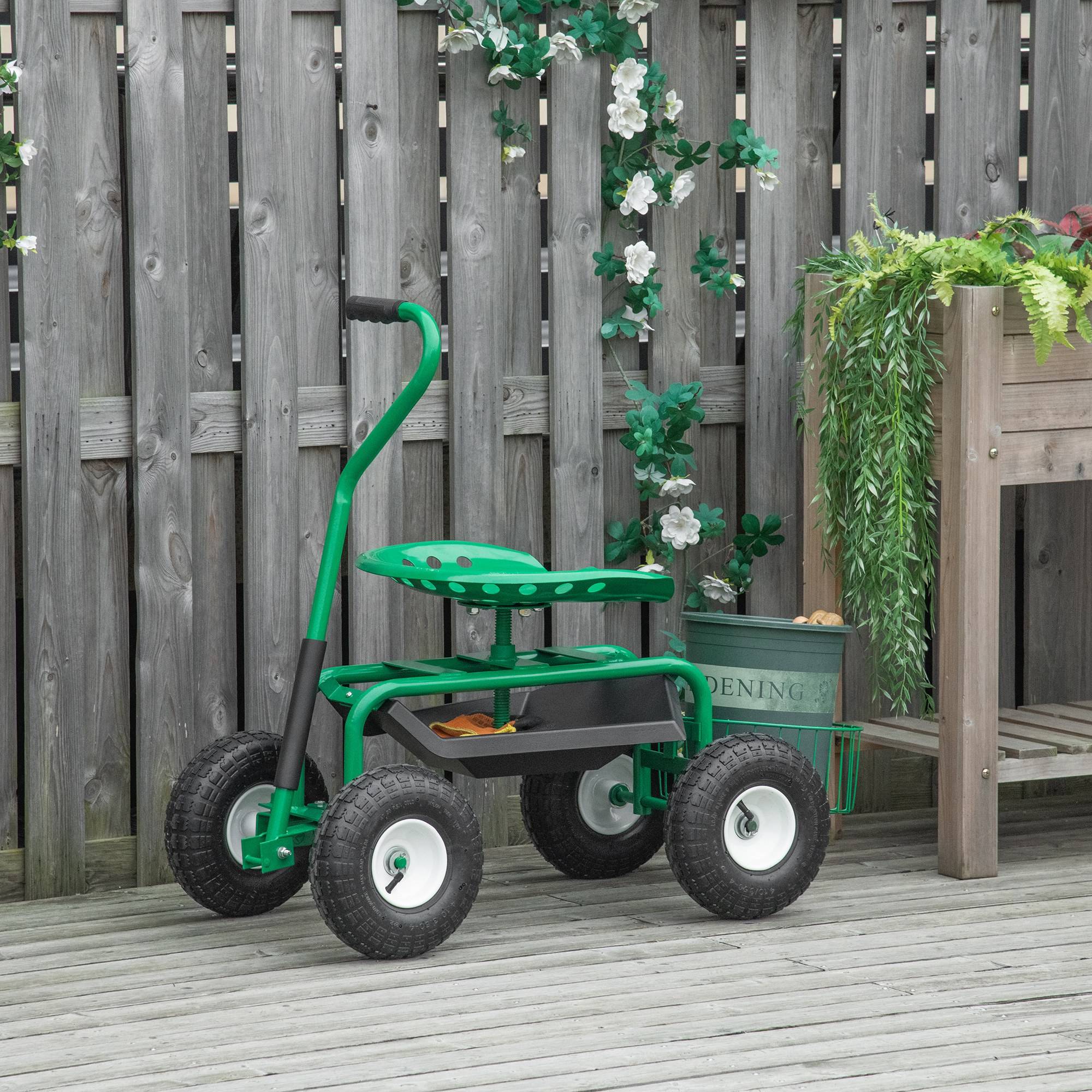 ComfortXL - Siège de jardin roulant métal vert 81 cm chariot de jardinage assise pivotante 360° réglable charge 150 kg - Image 1