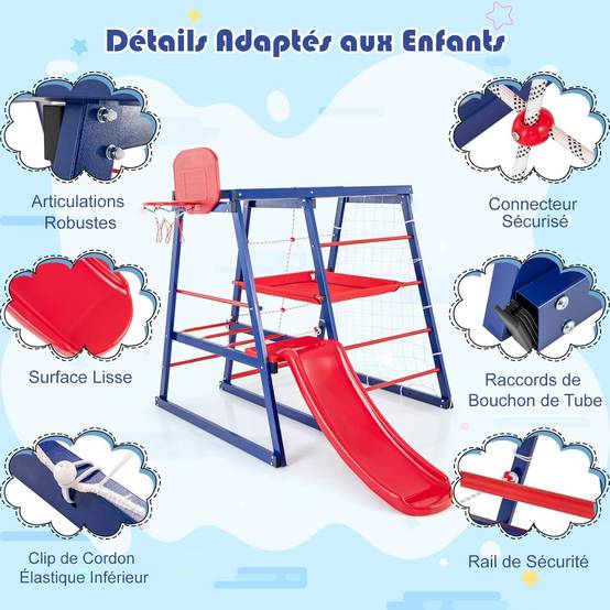 COSTWAY 7 en 1 Aire de Jeux d’Escalade Enfant avec Toboggan & Panier de Basketball, Jouet d’Escalade Montessori avec 2 Plateforme - Image 2