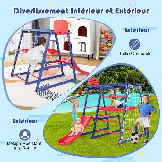 COSTWAY 7 en 1 Aire de Jeux d’Escalade Enfant avec Toboggan & Panier de Basketball, Jouet d’Escalade Montessori avec 2 Plateforme - Image 6