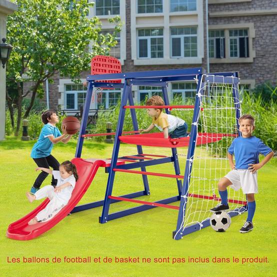 COSTWAY 7 en 1 Aire de Jeux d’Escalade Enfant avec Toboggan & Panier de Basketball, Jouet d’Escalade Montessori avec 2 Plateforme - Image 7
