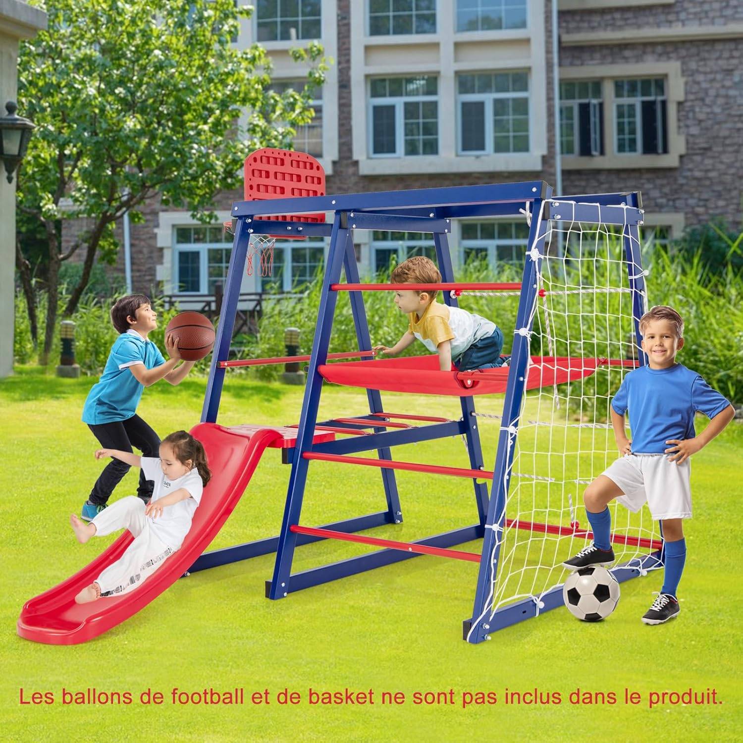 COSTWAY 7 en 1 Aire de Jeux d’Escalade Enfant avec Toboggan & Panier de Basketball, Jouet d’Escalade Montessori avec 2 Plateforme - Image 7