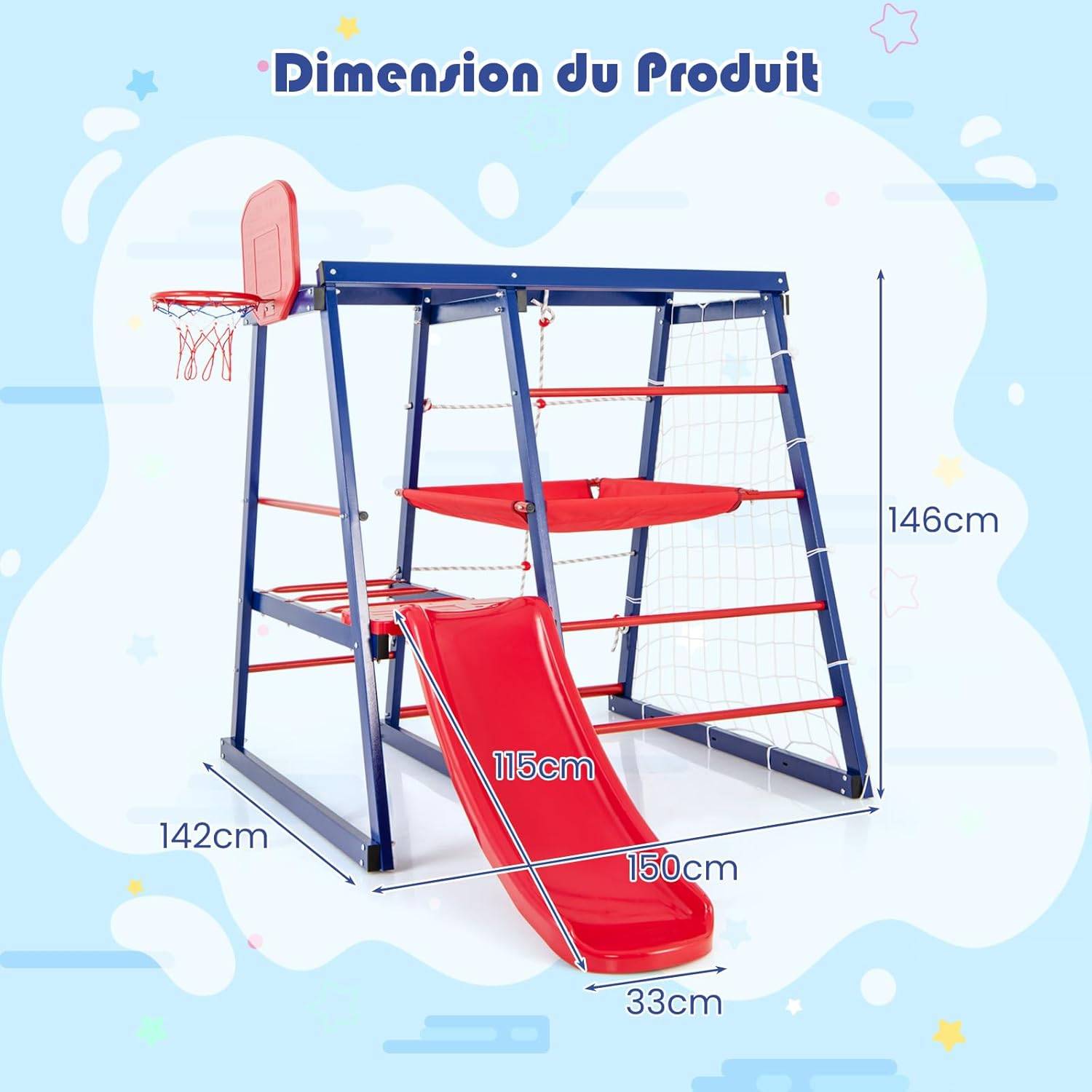 COSTWAY 7 en 1 Aire de Jeux d’Escalade Enfant avec Toboggan & Panier de Basketball, Jouet d’Escalade Montessori avec 2 Plateforme - Image 4