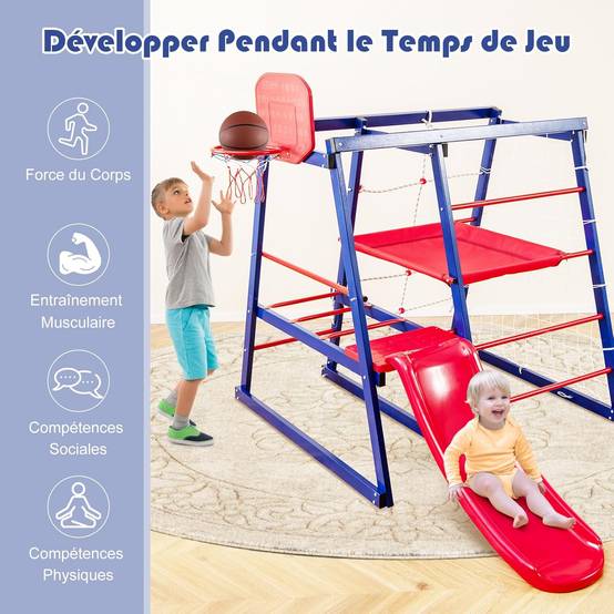 COSTWAY 7 en 1 Aire de Jeux d’Escalade Enfant avec Toboggan & Panier de Basketball, Jouet d’Escalade Montessori avec 2 Plateforme - Image 3