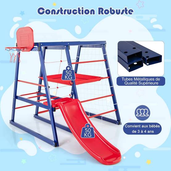 COSTWAY 7 en 1 Aire de Jeux d’Escalade Enfant avec Toboggan & Panier de Basketball, Jouet d’Escalade Montessori avec 2 Plateforme - Image 5