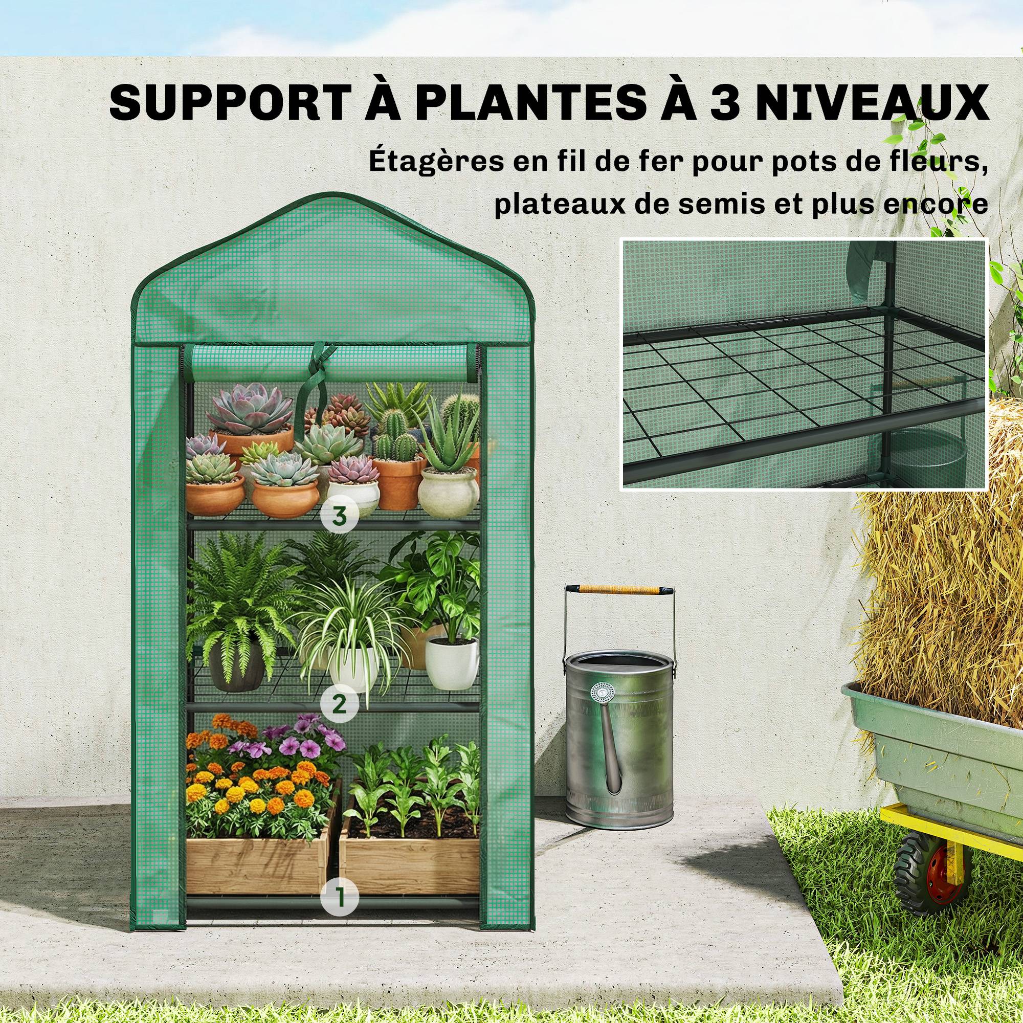 Sans Marque - Serre de jardin avec étagères 3 niveaux, serre de balcon, bâche renforcée PE, châssis en acier, 59 x 39 x 127 cm, vert - Image 7