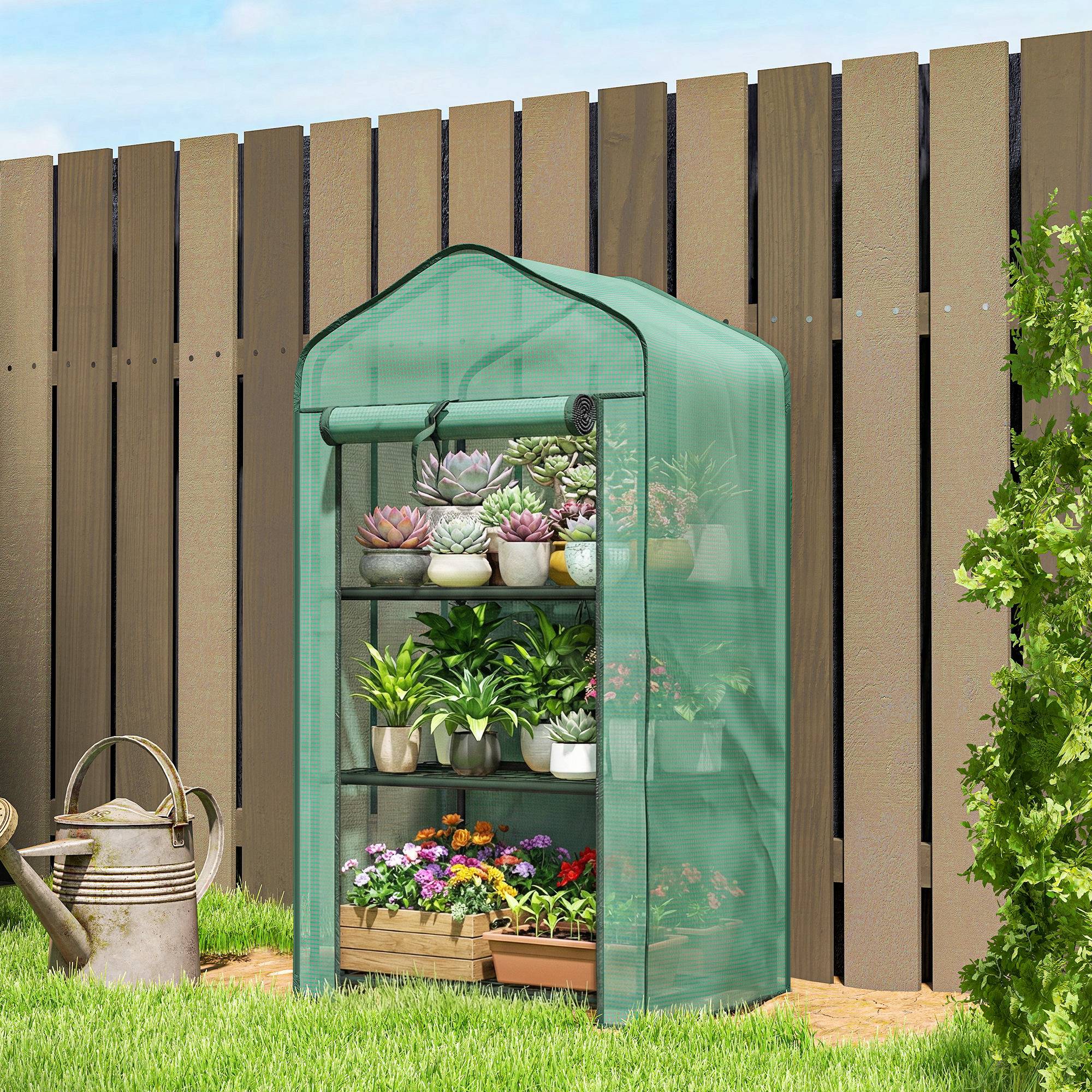 Sans Marque - Serre de jardin avec étagères 3 niveaux, serre de balcon, bâche renforcée PE, châssis en acier, 59 x 39 x 127 cm, vert - Image 10